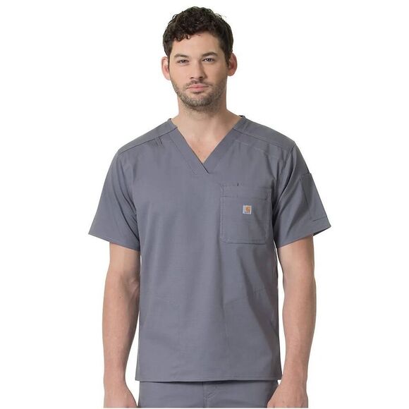 Nice GRAY CARHARTT MEN RUGGED FLEX RIPSTOP CHEST POCKET SCRUB TOP size large - Picture 2 of 9